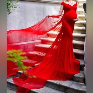 Elegant Red Maternity Gown